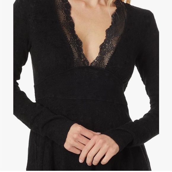 New Free People All Yours Mini Dress in black with lace details - Picture 2 of 8